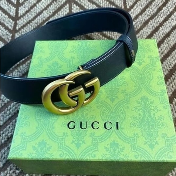New Gucci Double GG Buckle Leather Belt In Black - Picture 5 of 5